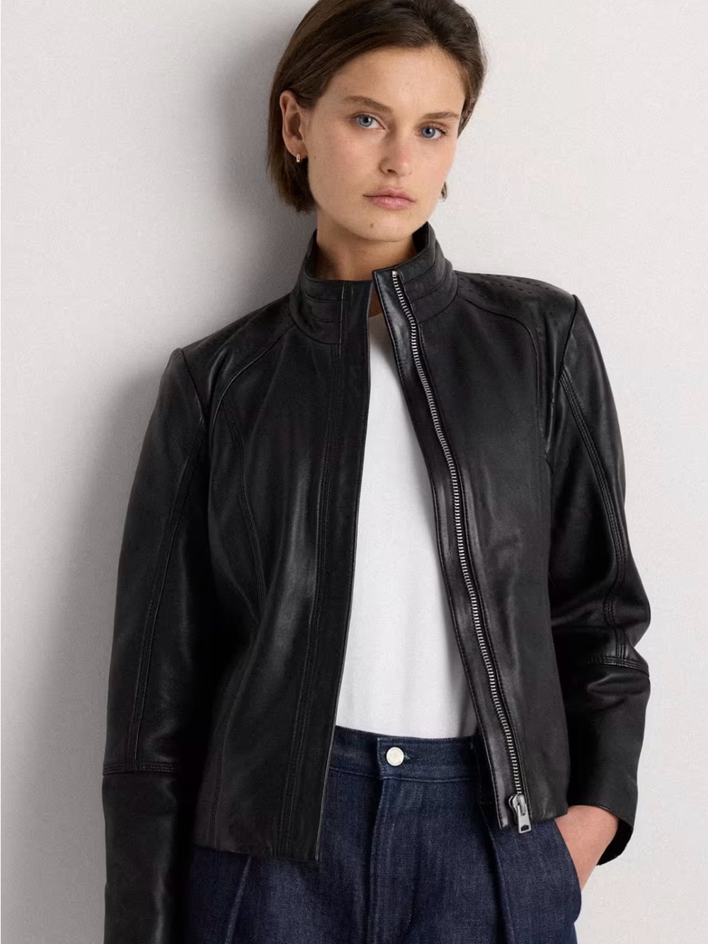 Quince Classic Stand Collar 100% Leather Jacket - Sz Med. NWOT